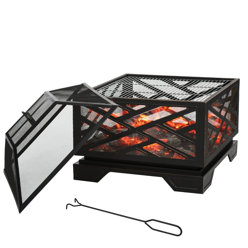 Metal Firepit Outdoor 2 In 1 Square Brazier