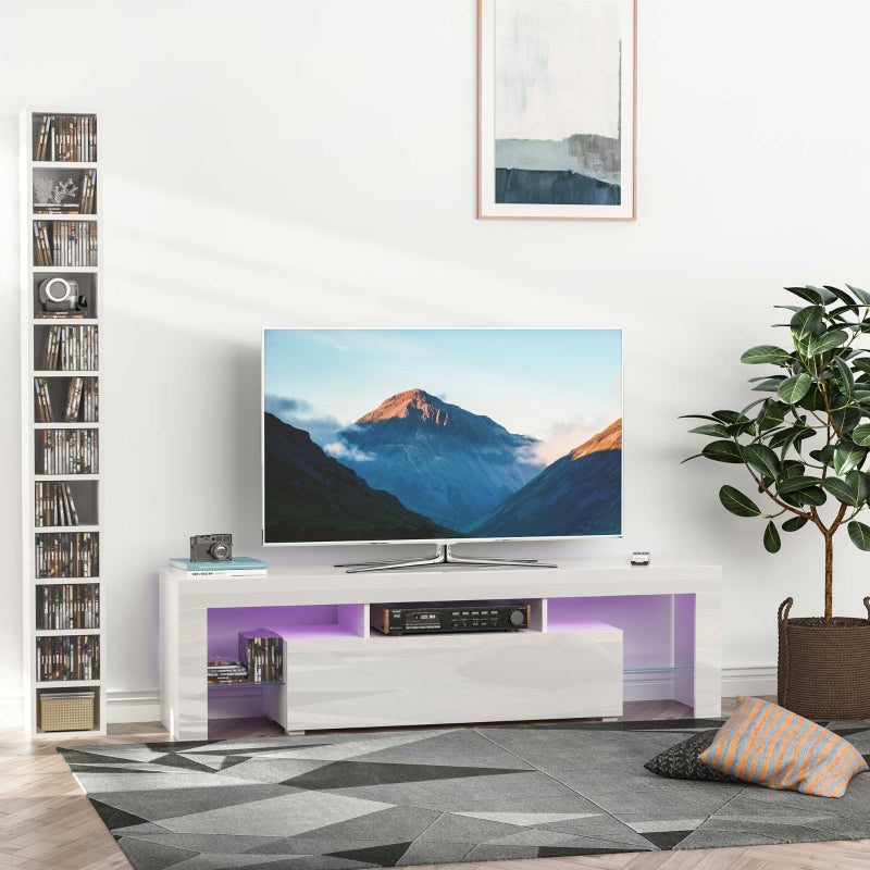 High Gloss Futuristic TV Stand, With LED Lights - White