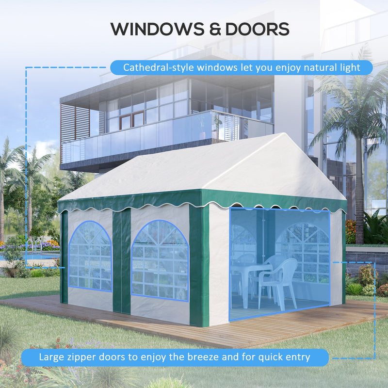 Outsunny 4 x 4m Garden Gazebo with Sides, Galvanised Marquee Party Tent with Four Windows and Double Doors, for Parties, Wedding and Events