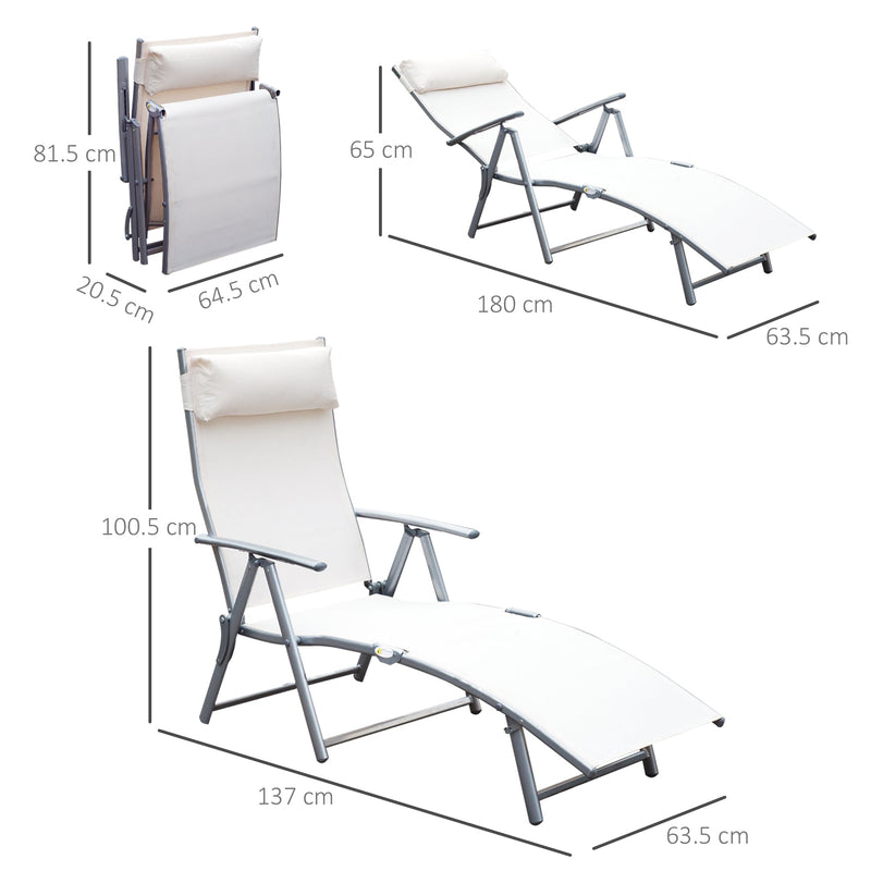 Outsunny Texteline Sun Lounger Recliner Chair Foldable Garden 7 Levels Cream White