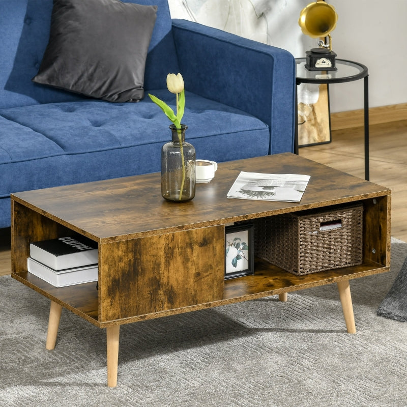 Coffee Table With Open Storage Shelves, Rustic Brown