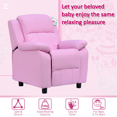 HOMCOM Kids Children Recliner Lounger Armchair Games Chair Sofa Seat PU Leather Look w/ Storage Space on Arms (Pink)