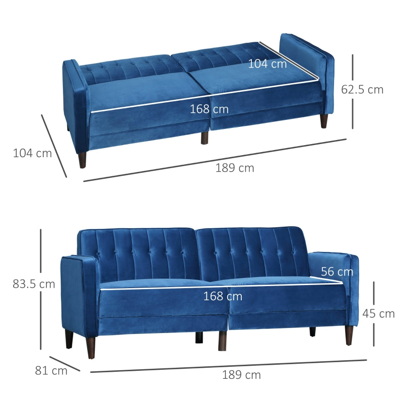 Modern Convertible Sofa Futon Velvet, Blue