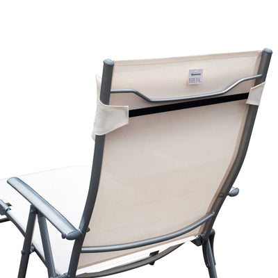 Outsunny Texteline Sun Lounger Recliner Chair Foldable Garden 7 Levels Cream White