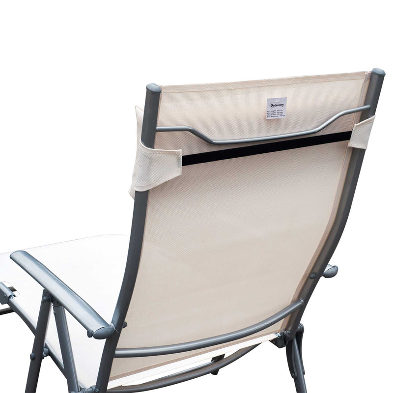 Outsunny Texteline Sun Lounger Recliner Chair Foldable Garden 7 Levels Cream White