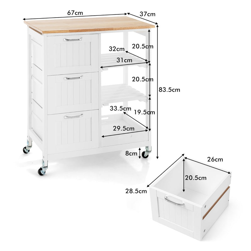 Rolling Kitchen Island Cart with Storage Drawer and Tray