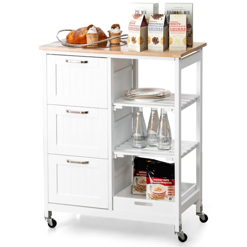 Rolling Kitchen Island Cart with Storage Drawer and Tray