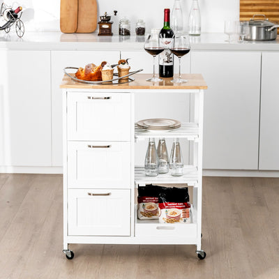 Rolling Kitchen Island Cart with Storage Drawer and Tray