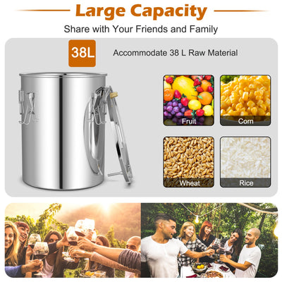 22/38L Stainless Steel Water Alcohol Distiller with Build-in Thermometer-38 L