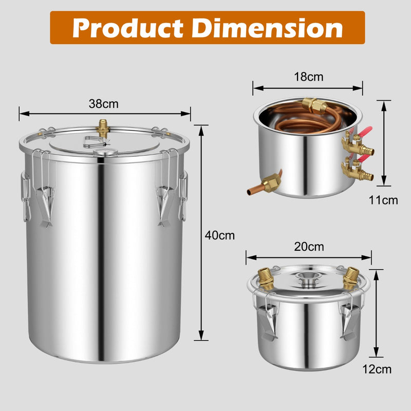 22/38L Stainless Steel Water Alcohol Distiller with Build-in Thermometer-38 L