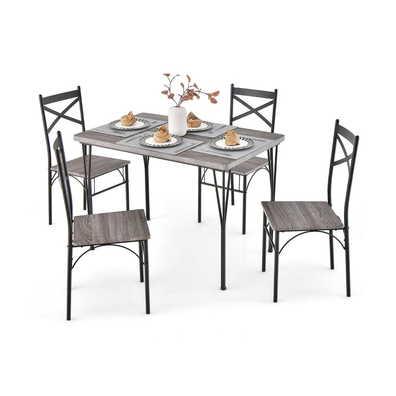 Juego de mesa de comedor de 5 piezas con estructura de metal, color gris