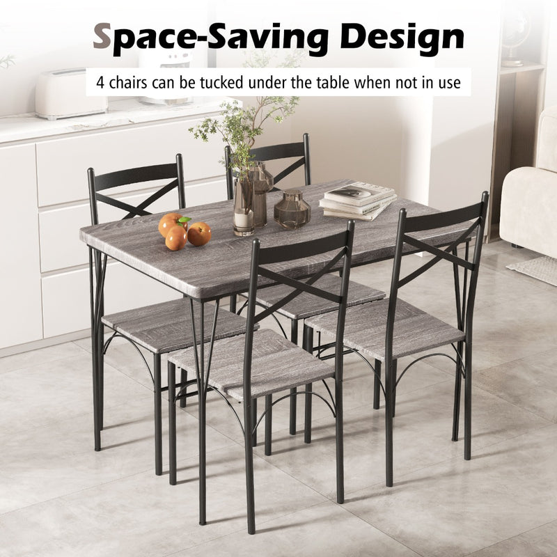 Juego de mesa de comedor de 5 piezas con estructura de metal, color gris