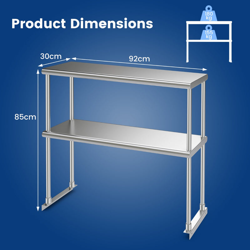 Estantería de acero inoxidable de 36 pulgadas con estante inferior ajustable y mesa de trabajo