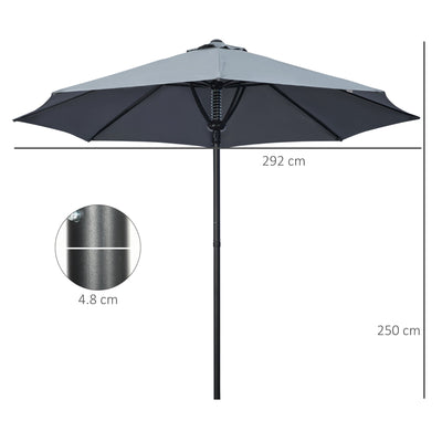 Outsunny Garden Parasol Umbrella, Outdoor Market Table Umbrella Sun Shade Canopy with 8 Ribs, Grey