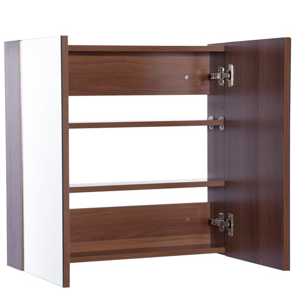 63Wx60Hx13.5T Cm. Wall Mounted Glass Bathroom Mirror Cabinet Storage Shelf - Light Walnut