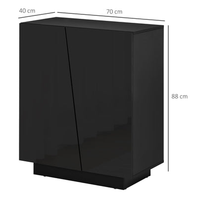 HOMCOM Freestanding Storage Cabinet for Bedroom, Wooden Sideboard, High Gloss Storage Cupboard with Adjustable Shelves, Black