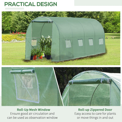 Outsunny 4x2 m Polytunnel Walk-in Greenhouse with Zip Door and Windows-Green