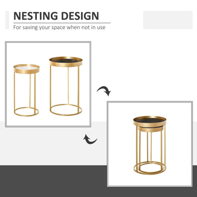 Set Of 2 Nesting Coffee Tables With Gold Metal Base