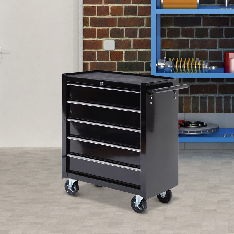 HOMCOM Cold Rolled Steel 5-Drawer Rolling Tool Storage Cabinet Tool Chest Black