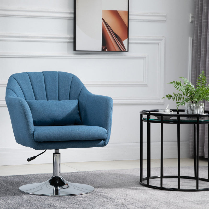 HOMCOM Swivel Accent Chair for Living Room Contemporary Vanity Armchair with Adjustable Height Thick Cushion Lumbar Support Armrest Blue