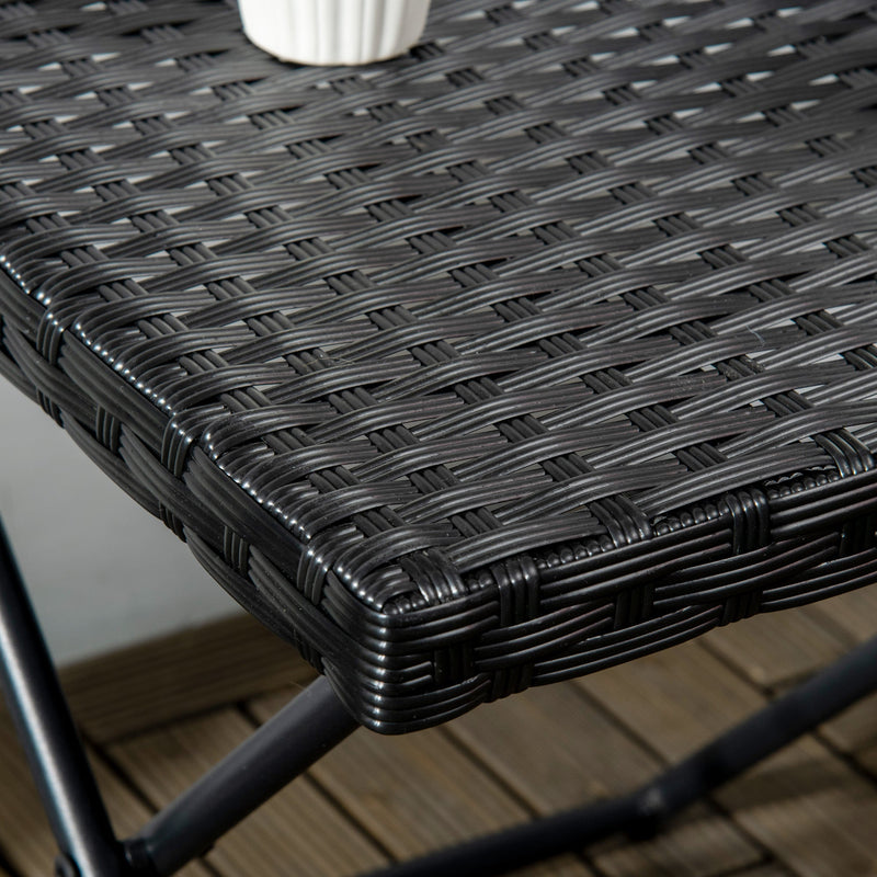 Outsunny Square PE Wicker Rattan Folding Table - Black