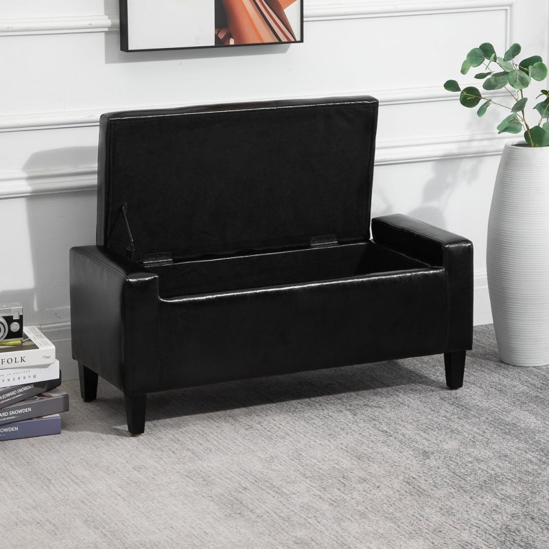 PU Leather Storage Ottoman Bench , Black