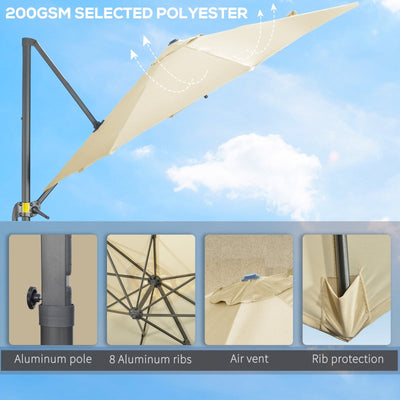 Cantilever Parasol With Cross Base- Cream White