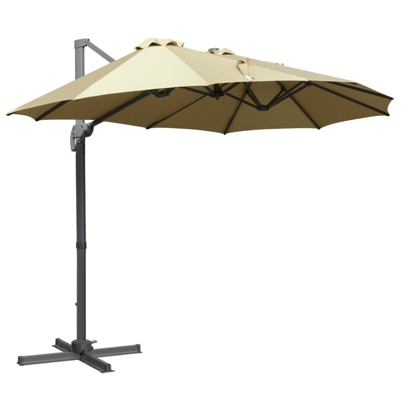 Patio Parasol, Large Double-Sided Rectangular Garden Umbrella- Khaki