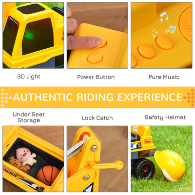 HOMCOM No Power Construction Ride on Excavator Digger Multi-functional Bulldozer Toy Detachable Digging Bucket and Music for Ages 2-3 Years Old Yellow