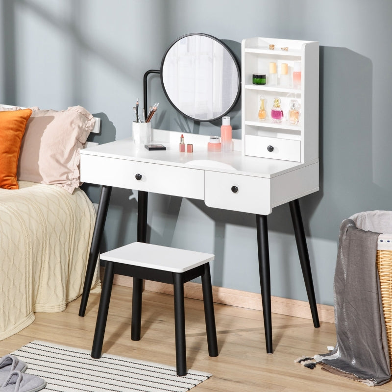 Dressing Table Set With Mirror And Stool, Living White