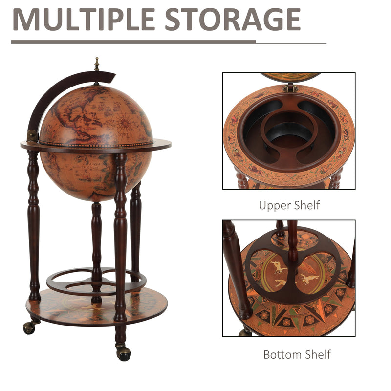 HOMCOM Globe Shaped Retro Style Bar Cabinet Wine Alcohol Storage Trolley Glass Bottle Holder 36CM