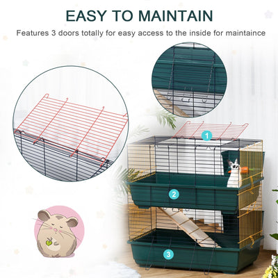 PawHut Small Animal Cage Habitat with Accessories 3 Openable Doors 2-Story Large Pet Play House for Chinchillas Puppy Guinea Pig 80 x 44 x 82 cm