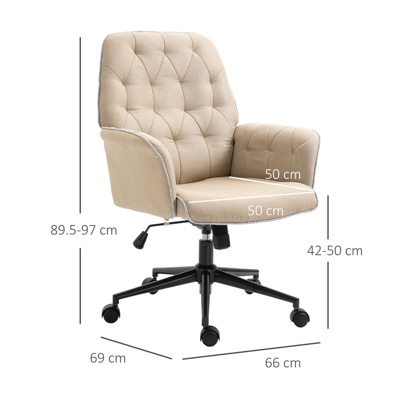 Tufted Ergonomic Desk Chair, Armrest & 360 degree Swivel Base-Beige