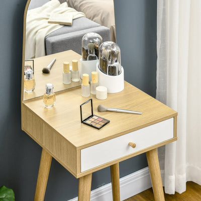 Modern Dressing Table With Large Mirror, Natural