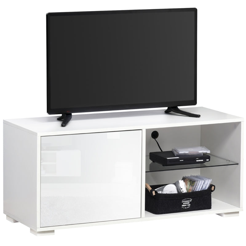 High Gloss Boxy TV Cabinet, With Storage - White