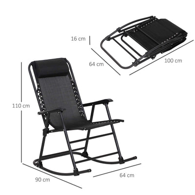 Folding Rocking Chair Zero Gravity W/ Headrest-Black