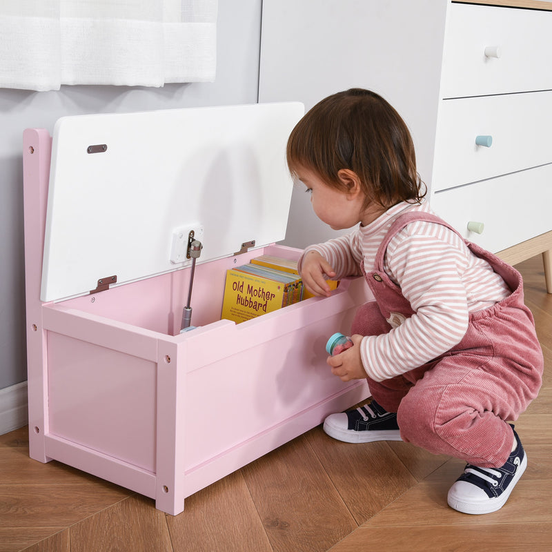 Caja de juguetes de madera 2 en 1, banco de almacenamiento para niños, barra neumática