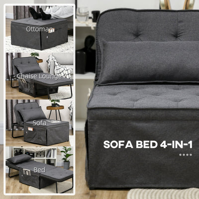 HOMCOM Folding Sofa Bed, Fabric Sleeper Chair Bed with Adjustable Backrest, Pillow, Side Pocket for Home Office, Bedroom, Living Room, Charcoal Grey