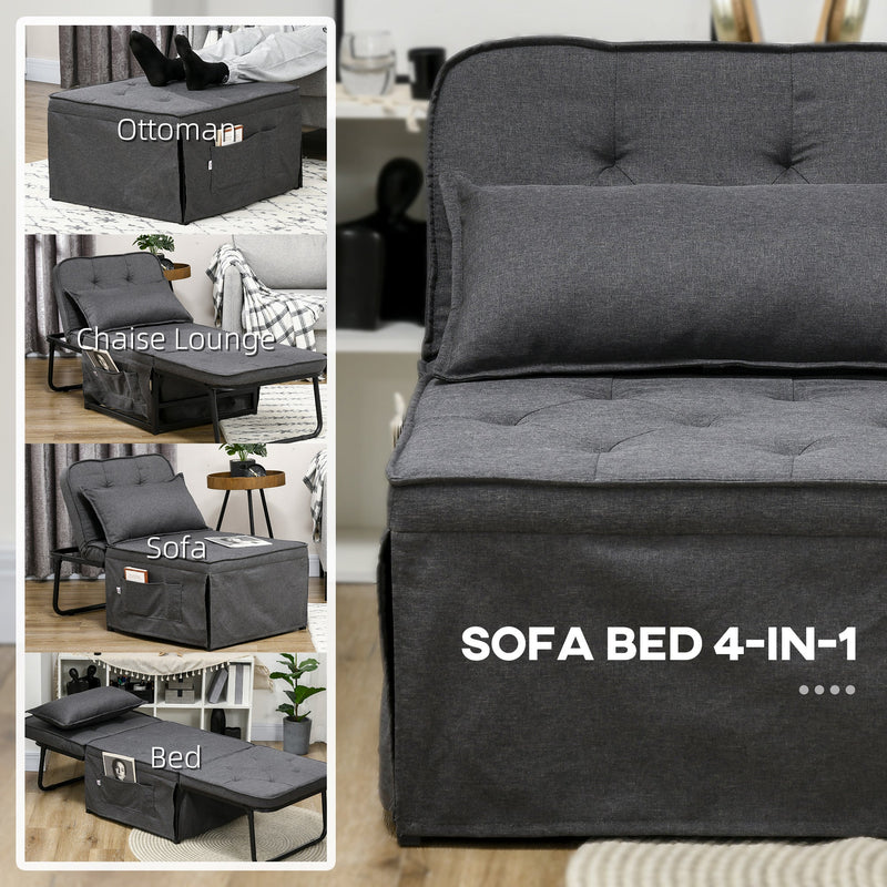 HOMCOM Folding Sofa Bed, Fabric Sleeper Chair Bed with Adjustable Backrest, Pillow, Side Pocket for Home Office, Bedroom, Living Room, Charcoal Grey