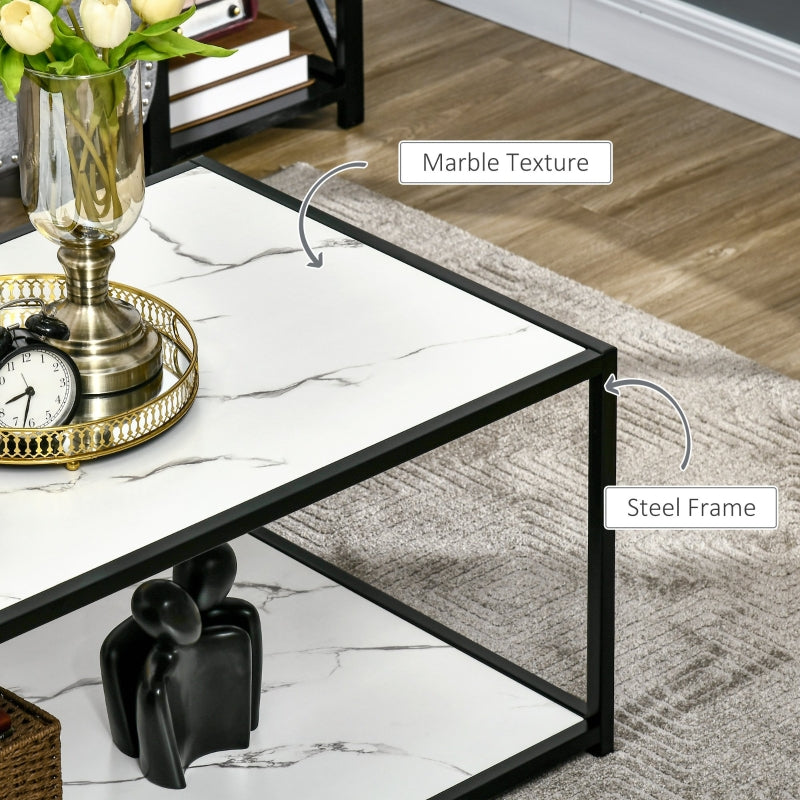 Faux Marble Coffee Table, With Two-Tiers - White