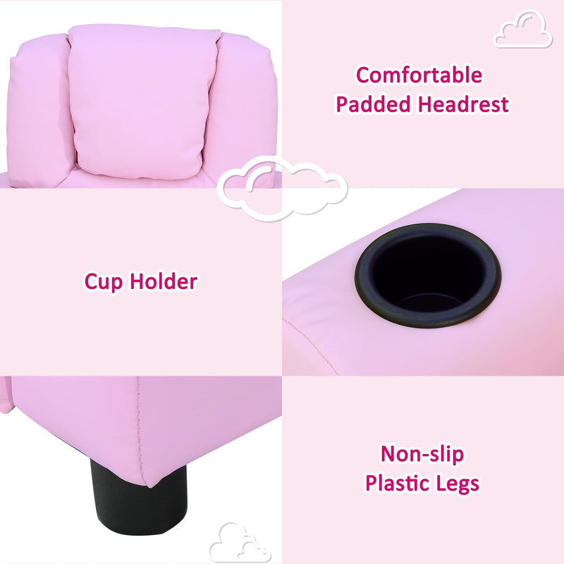 HOMCOM Children Recliner Armchair W/ Cup Holder-Pink