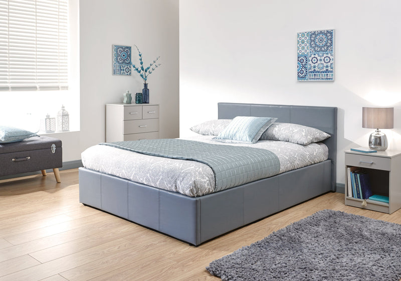 End Lift Ottoman Bed Grey Leather