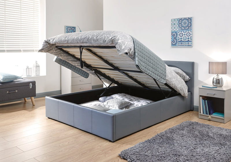 End Lift Ottoman Bed Grey Leather