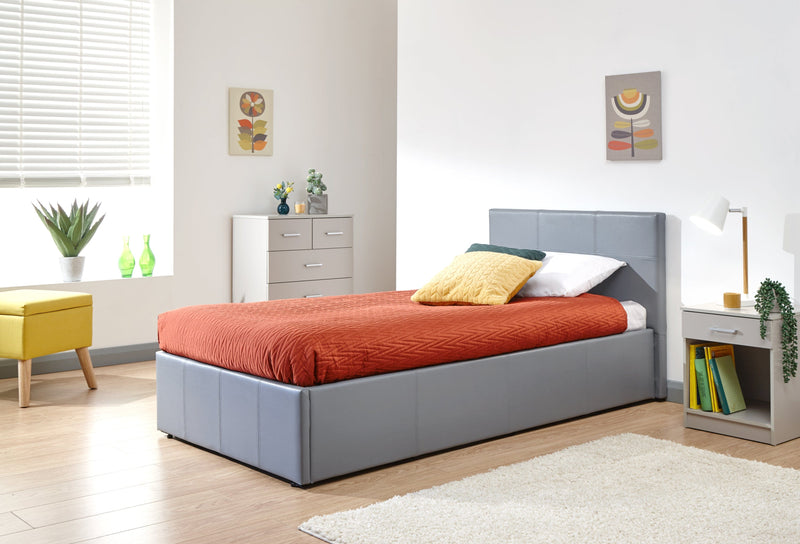 End Lift Ottoman Bed Grey Leather