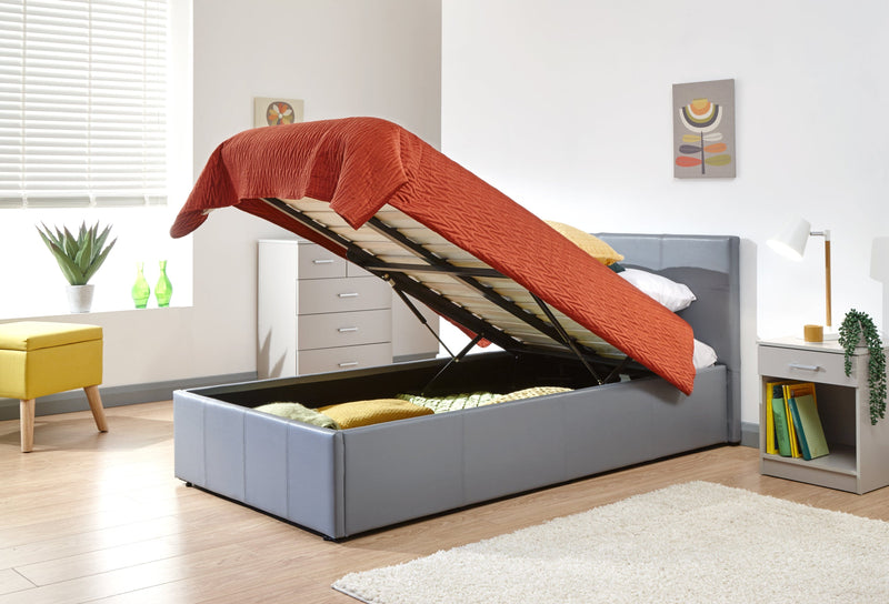 End Lift Ottoman Bed Grey Leather