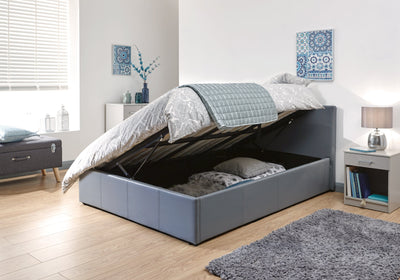 Side Lift Ottoman Bed Grey Leather