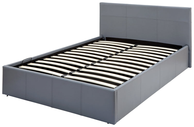 Side Lift Ottoman Bed Grey Leather