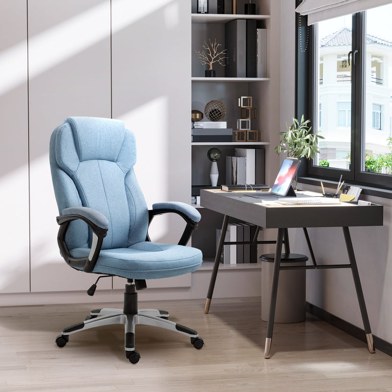 Vinsetto Linen Fabric Home Office Chair Height Adjustable Computer Chair with Padded Armrests and Tilt Function Blue