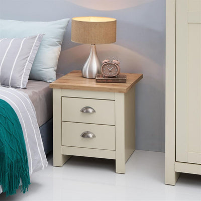 Lisbon 2 Piece Bedroom Set: 2 drawer bedside table / nightstand + 4 drawer chest of drawers in cream & oak