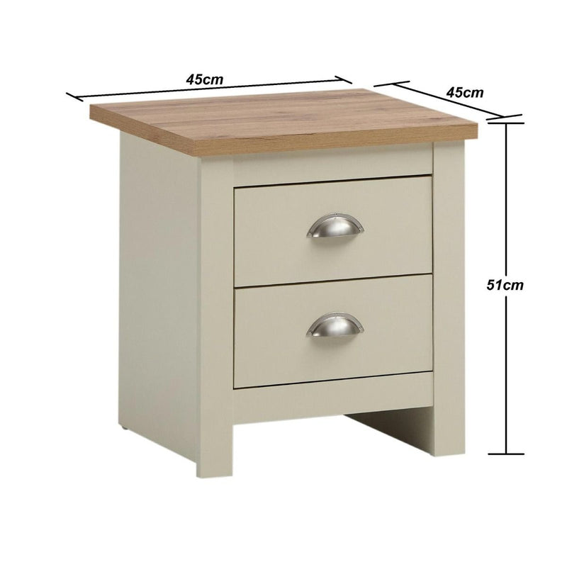 Lisbon 2 Piece Set - 2x Two Drawer Bedside Tables / Lamp Tables in Cream & Oak